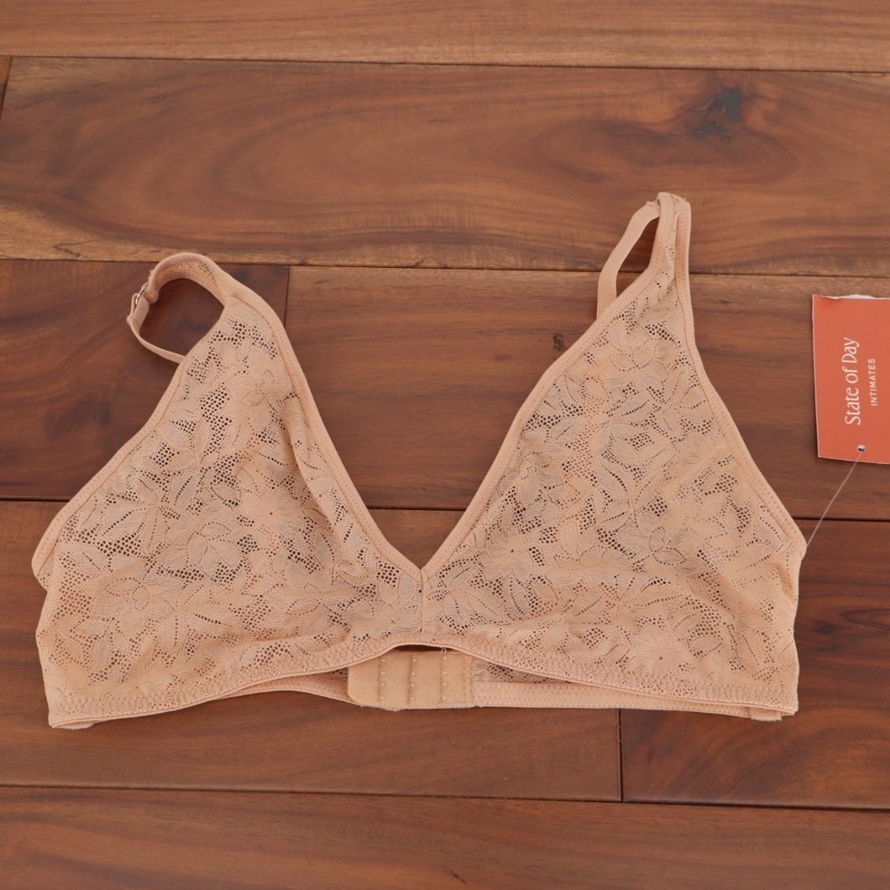State Of Day Intimates Triangle Bra Womens XS Nude Lace Stretch Adjustable Strap